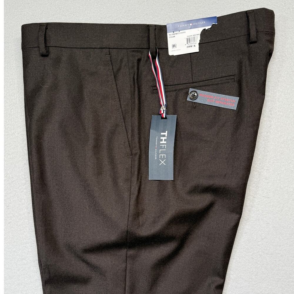 Tommy Hilfiger Men's Modern-Fit Stretch 100% Wool Suit Pants Brown 38x32 $190